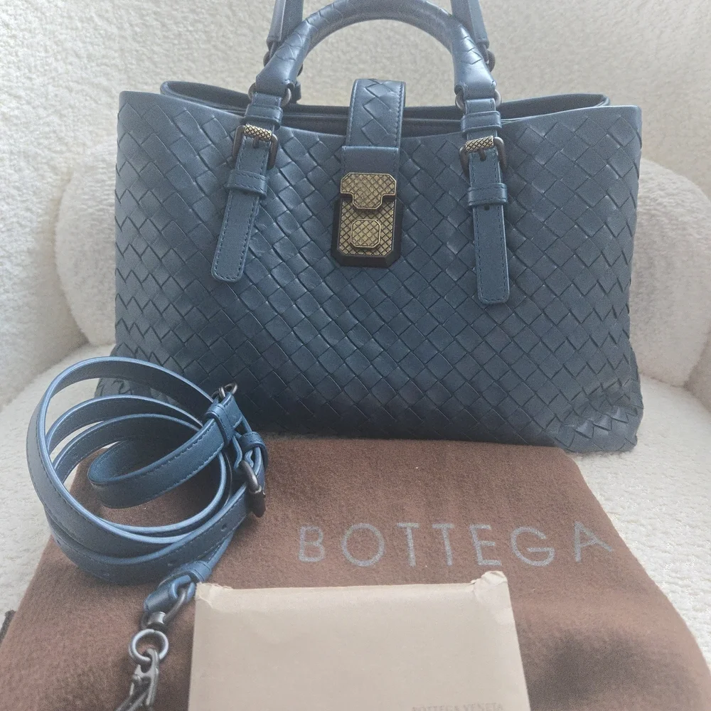 BOTTEGA VENETA Roma Intrecciato Nappa Bag Dark Teal EUC - Picture 1 of 16